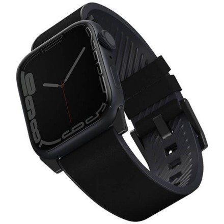 Ремешок Uniq Straden Waterproof Leather/Silicone для Apple Watch 42-44-45-49 мм, черный
